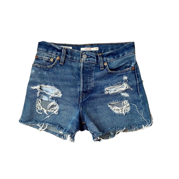 Levi’s Wedgie Distressed High Rise Jean Shorts 25 - Picture 2 of 4